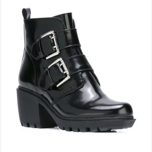 Opening Ceremony - Leather Grunge Belt-Buckle Combat Boots - Size 5-5.5